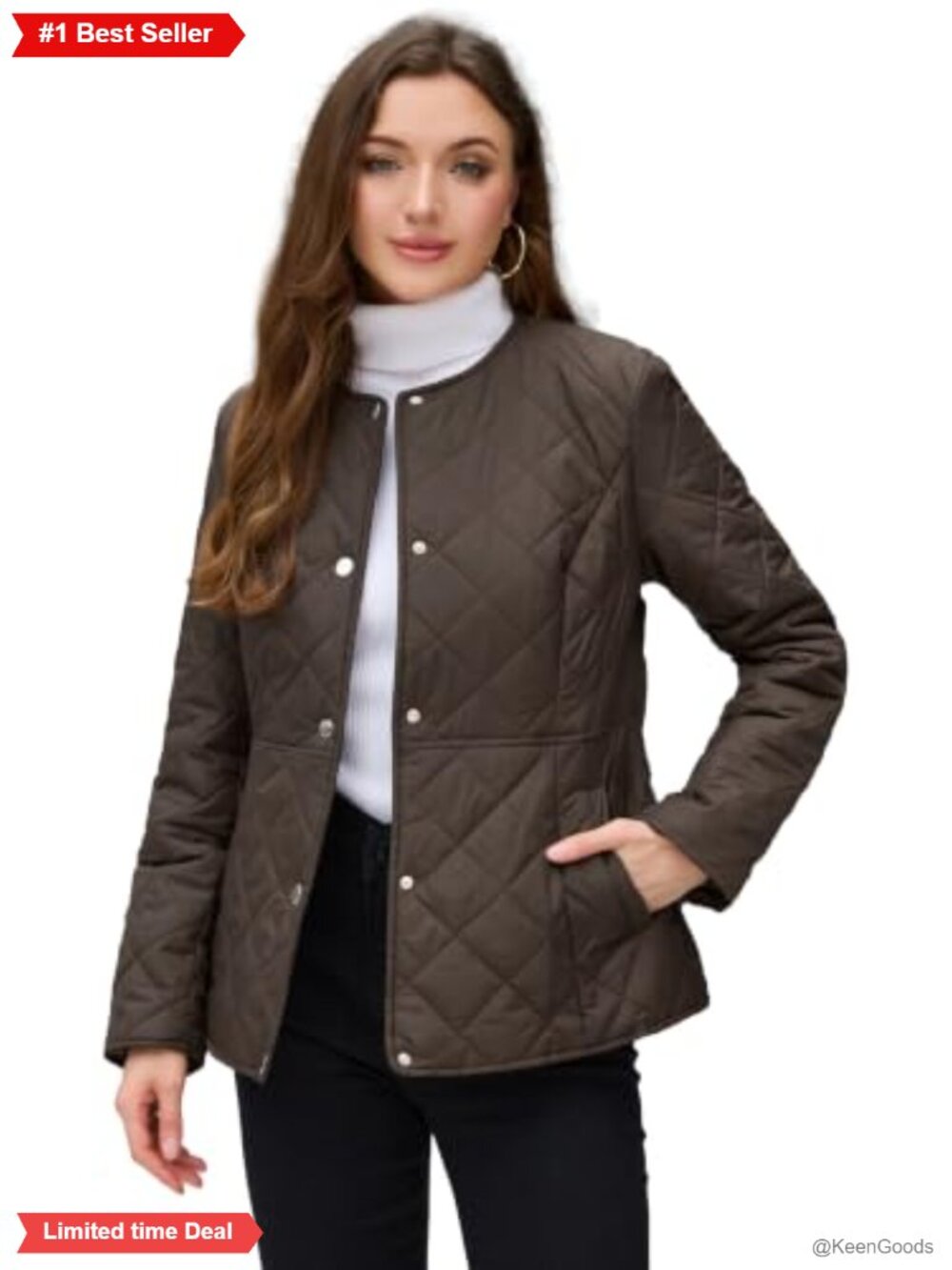 Women's Collarless Quilted Button Coat with Pockets